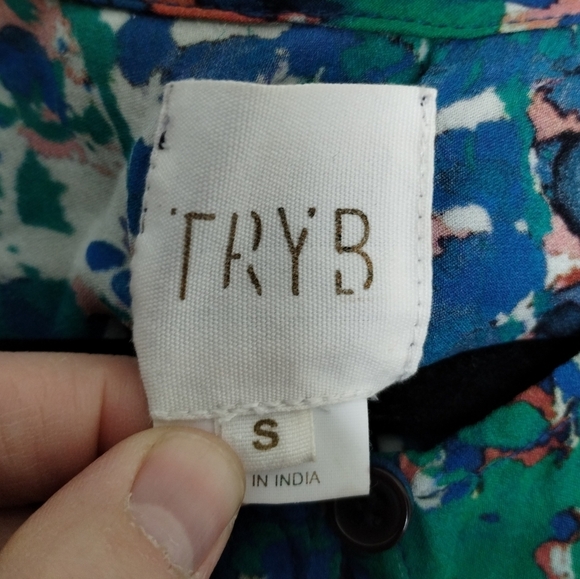 Anthropologie TRYB Silk Flowy Patterned Long Sleeve Dress Women's Size Small - Picture 7 of 9